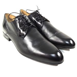 PAKERSON 🇮🇹 MEN'S BLACK LEATHER COMFORT FASHION SHOES WHITH REAL CROK  ELEMENT